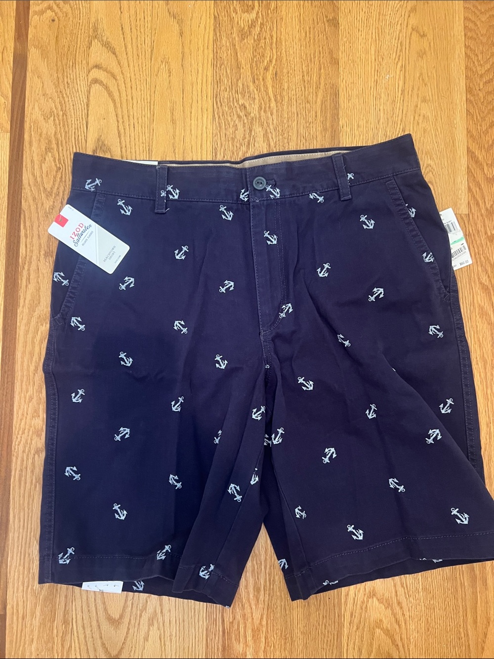 New IZOD Men's Navy Anchor-Print Casual Shorts